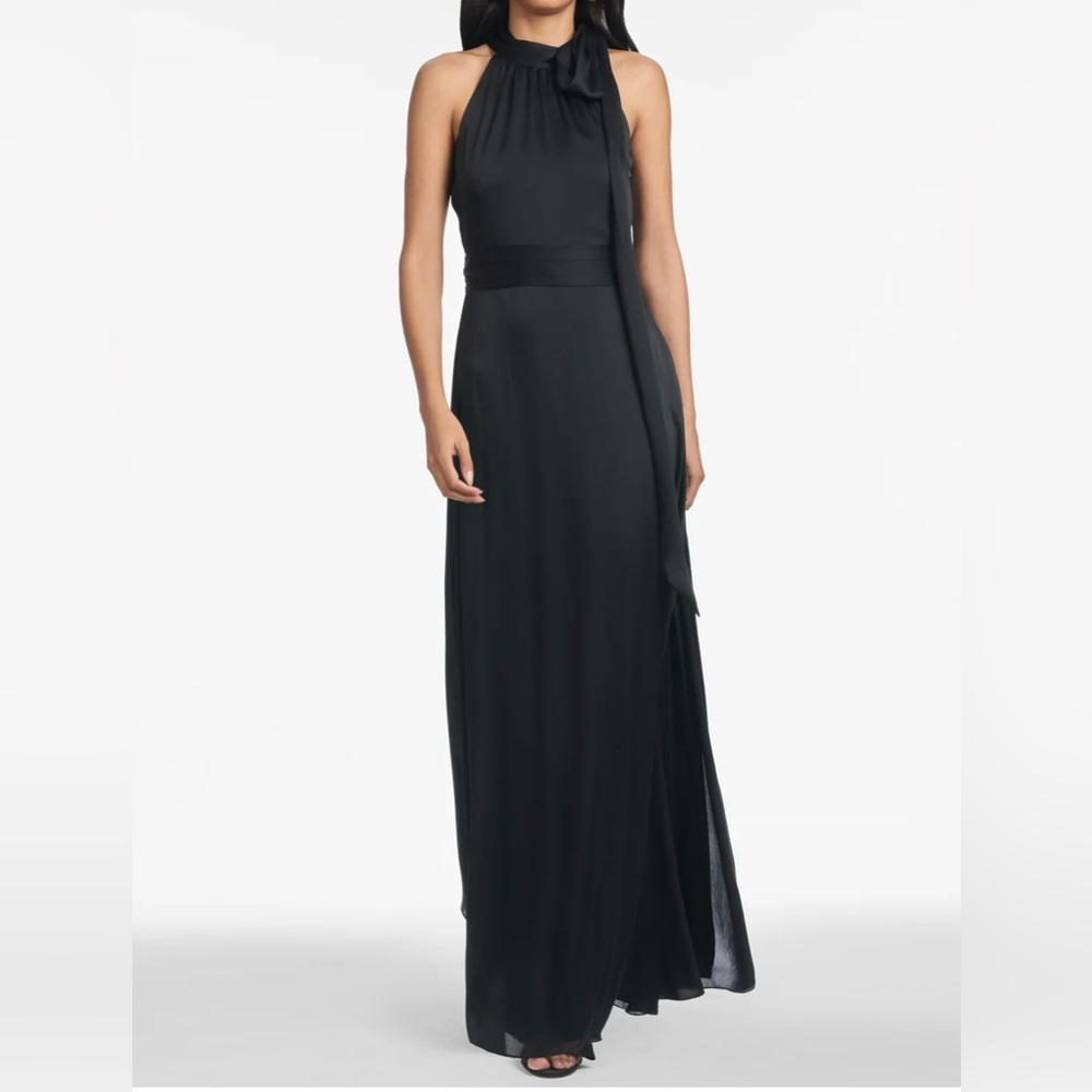 Sachin + Babi Elegant Chocolate Brown Maxi Dress with Long Shoulder Bow Size 10 - Picture 5 of 11